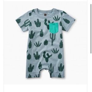 Tea Collection Pocket Shortie Baby Romper 0-3 Months - Classic Cacti